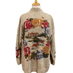 Vntg 90’s Bushwacker Beige Floral long sleeved Sweater with mock neck sz L